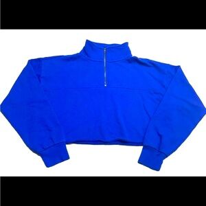 Forever 21 Size Medium Long Sleeve Crop Top 1/4 Zip High Neck Blue